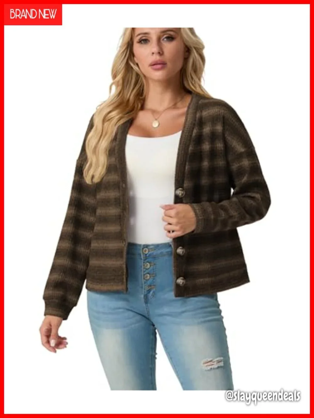 Lightweight Cropped Cardigan V Neck Long Sleeve Waffle Knit Button Up Sweater